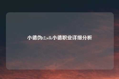小德伪t2,wlk小德职业详细分析