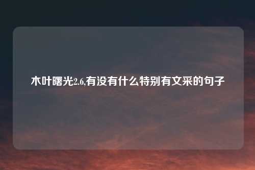 木叶曙光2.6,有没有什么特别有文采的句子
