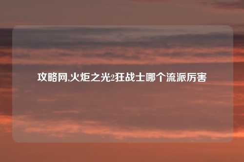 攻略网,火炬之光2狂战士哪个流派厉害