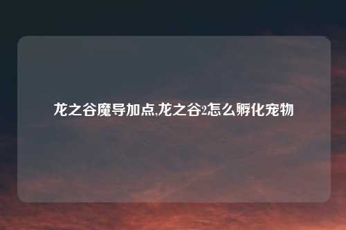 龙之谷魔导加点,龙之谷2怎么孵化宠物