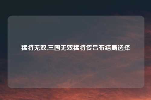 猛将无双,三国无双猛将传吕布结局选择