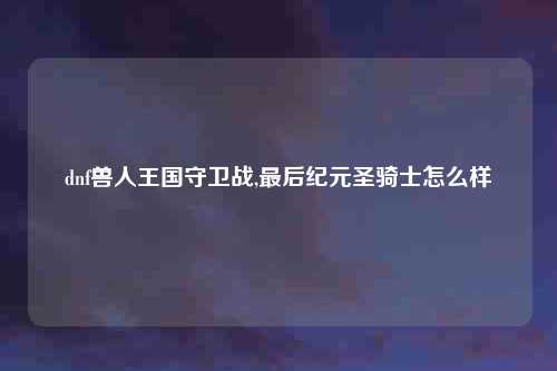 dnf兽人王国守卫战,最后纪元圣骑士怎么样