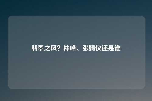 翡翠之风？林峰、张婧仪还是谁