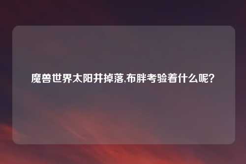 魔兽世界太阳井掉落,布胖考验着什么呢？