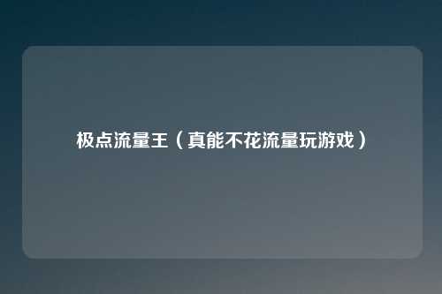 极点流量王（真能不花流量玩游戏）