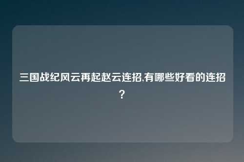 三国战纪风云再起赵云连招,有哪些好看的连招？