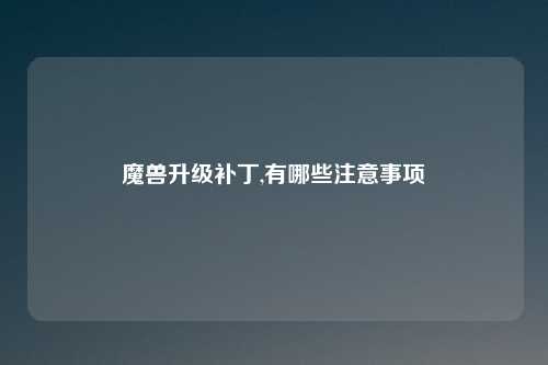 魔兽升级补丁,有哪些注意事项
