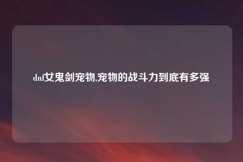 dnf女鬼剑宠物,宠物的战斗力到底有多强