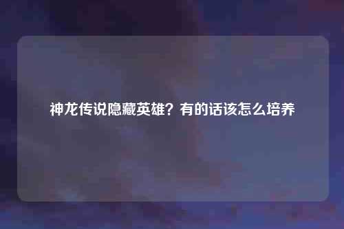 神龙传说隐藏英雄？有的话该怎么培养