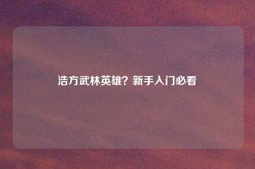 浩方武林英雄？新手入门必看