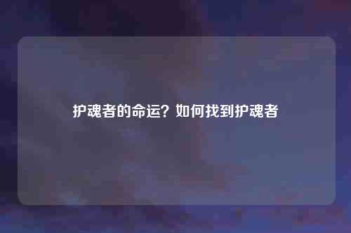护魂者的命运？如何找到护魂者