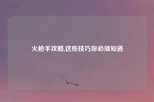 火枪手攻略,这些技巧你必须知道