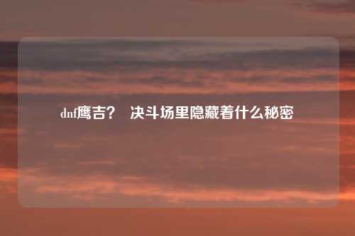 dnf鹰吉？  决斗场里隐藏着什么秘密