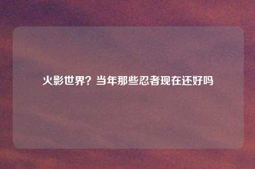 火影世界？当年那些忍者现在还好吗