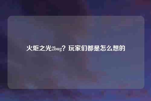 火炬之光2bug？玩家们都是怎么想的