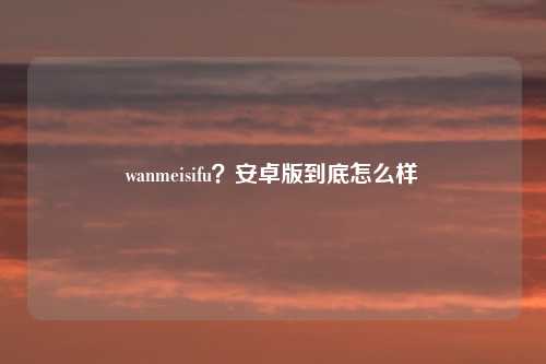 wanmeisifu？安卓版到底怎么样
