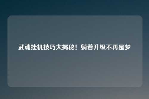 武魂挂机技巧大揭秘！躺着升级不再是梦