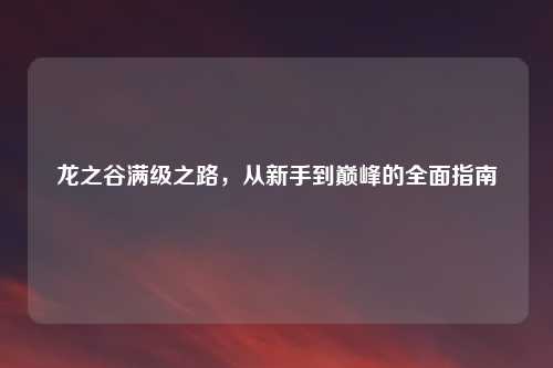 龙之谷满级之路，从新手到巅峰的全面指南