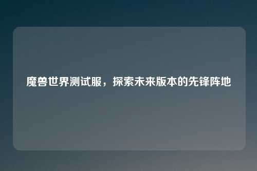 魔兽世界测试服，探索未来版本的先锋阵地