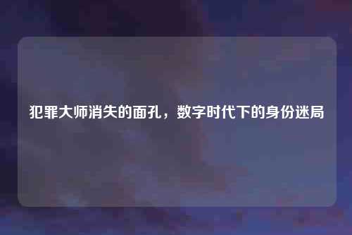 犯罪大师消失的面孔，数字时代下的身份迷局
